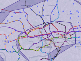 Karte von London mit mehreren Punkte (Stationen) und Linien